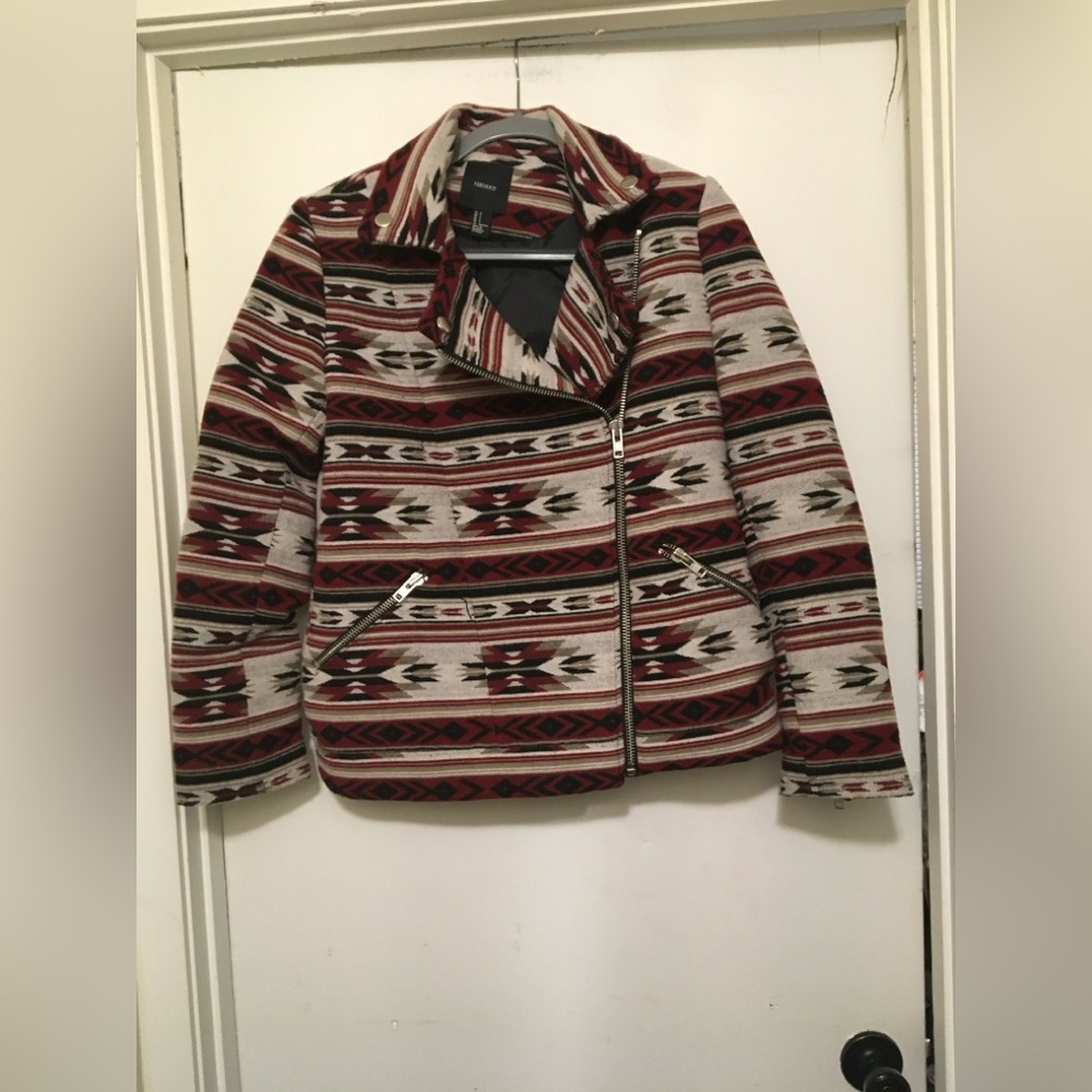 Forever 21 Red and Black Patterned Pea Coat